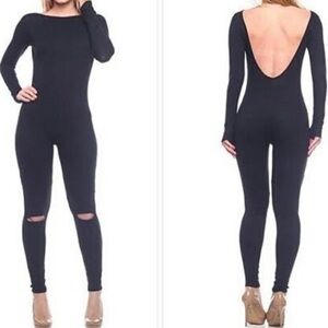 Long sleeve catsuit. Red. Open knee. Small.